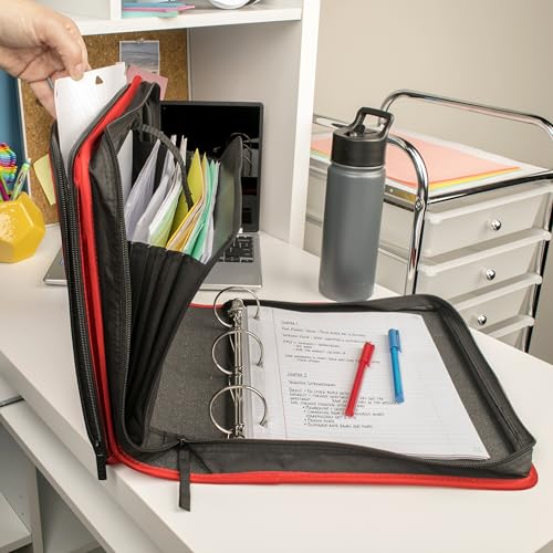 Image of Five Star 2 inch Durable Zipper Binder, Includes 6 Pocket Expanding File, Red (72538)