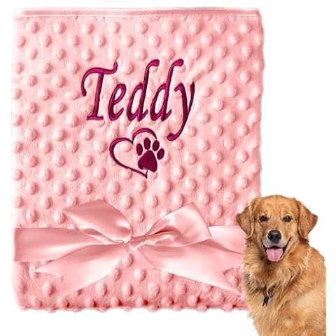 PERSONALISED DOG CAT PET BLANKET PINK BUBBLE EFFECT SOFT DURABLE HEART PAW PRINT Cover