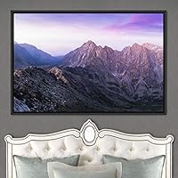 Framed Canvas Wall Art Mountainscape Aerial Dramatic Landscape Mountain Top Multicolor Photography Realism Rustic Warm - 16x24 inches