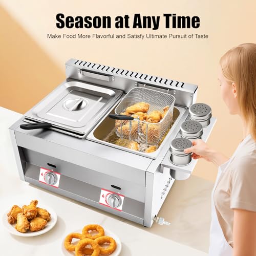 Double Friteuse à gaz avec 2 paniers, Friteuse au propane en acier inoxydable, Plage de température 50-380 °C, Friteuse à gaz avec 3 verres à épices pour les ménages, restaurants, stands de – Image 3