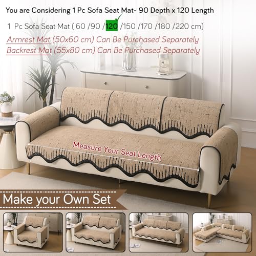 Image of HOKIPO Premium Supple Soft Wavy Sofa Cover Mat with Curve Design| Make Your Own Sofa Cover Set, Mat Length 90(D) x 120(L) cm, Brown (AR-5974-BRN)