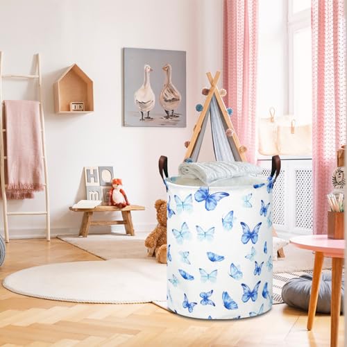 Image of NTAOHAMPER Kids Laundry Hamper, Waterproof Storage Bin, Baby Nursery Hamper, Clothes Organizer, Toys Bin, Room Decor(Blue Butterfly)