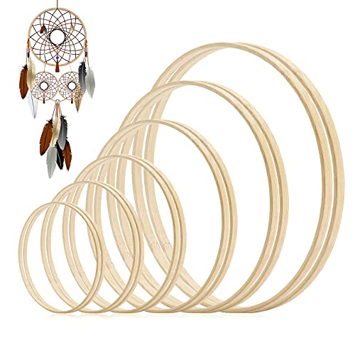Aoliandatong 12 Stück 6 Größen Holzringe zum Basteln - Bambus Holz Ringe Hoops Kranz Ringe Set für Makramee, DIY Traumfänger, Blumenkranz Türkranz und Wandbehang Fensterdeko (2X 10/15/20/23/26/30cm) Cover