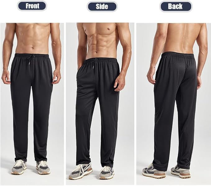 ZH 3 Pack Men's Sweatpants Open Bottom Joggers Lightweight Quick Dry Athletic Pants with Pockets for Workout & Lounge - Image 3
