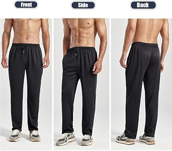 ZH 3 Pack Men's Sweatpants Open Bottom Joggers Lightweight Quick Dry Athletic Pants with Pockets for Workout & Lounge