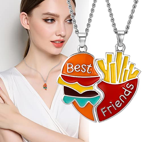 2 Pcs Friendship Pendant Necklace for Women 2-Split Best Friend Forever Necklace Funny Burger and Fries Statement Necklace Teen Girls Jewelry Birthday Gifts Gold Moon Pendant4