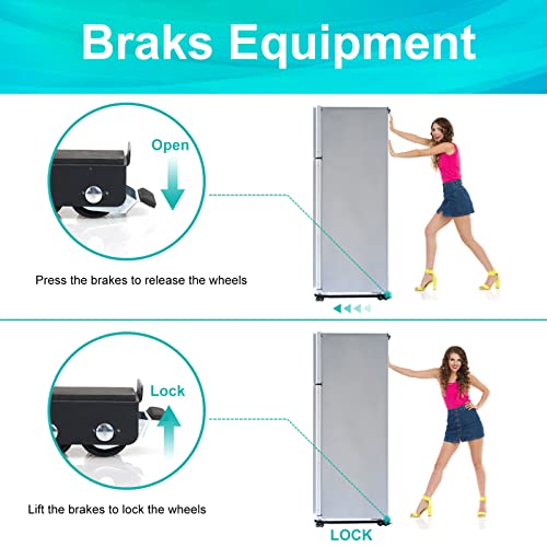Image of 360� Universal Extendable Furniture Appliances Rollers, Strong Mover Tools with 24 Roller & Brake Equipment for Heavy Washing Dryer Refrigerator with Swivel Mobile Wheels Base Stand Hold Up to 700 Lb