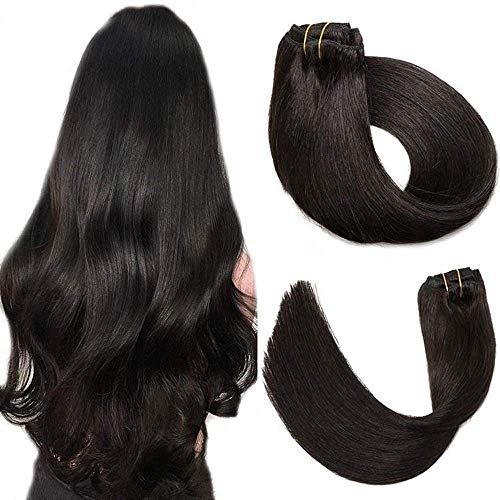 Real Clip in Hair Extensions Natural Black 9 Pieces Straight Double Weft Thick Remy Hair Extensions For Womens Clip in on Human Hair for Short Hair (16, T1b)
