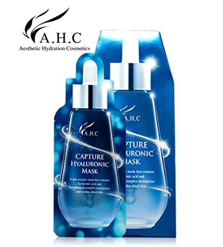 AHC CAPTURE HYALURONIC MASK 25ml x 4 PCS, Anti-Wrinkle Sheet Mask Pack Containing Hyaluronic Acid and Fermentation Complex Moisturizes and Soothes Dried Skin, Soft Bamboo Sheet