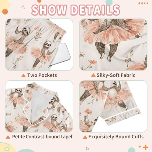 Sloth Floral Pajamas Set Summer Button Down Sleepwear Pjs Sets Comfy Loungewear3