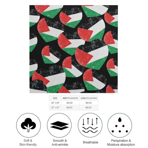 Palestine Retro Heart Flag Print Bandana Square Scarf Silk Feeling Headwear Hair Kerchief Wrap for Women2