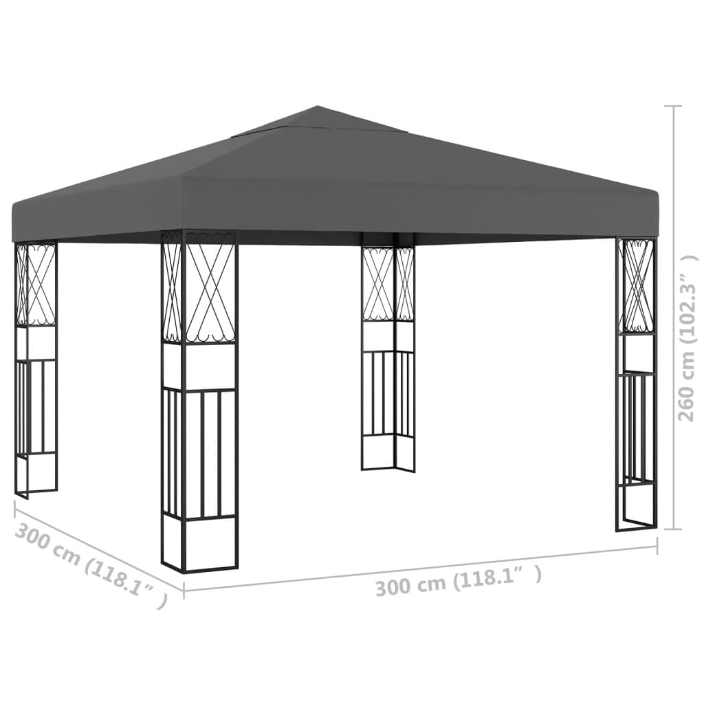 Ampio gazebo da giardino 3 x 3 m, antracite con ventilazione sul tetto, tenda per feste in robusto telaio in acciaio e tetto in poliestere, ideale per feste di famiglia, barbecue e picnic all'aperto