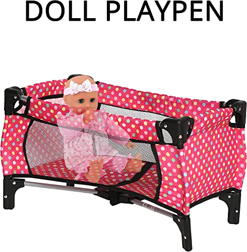 Fash N Kolor 7475 Doll Pack N Play Crib Polka Dot Design Fits Up To 18 Inch Dolls Blanket And Carry Bag Included thumb #4