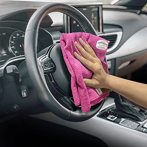 Image of SOFTSPUN Microfiber Cloth - 3 pcs - 40x40 cms - 340 GSM Pink - Thick Lint & Streak-Free Multipurpose Cloths - Automotive Microfibre Towels for Car Bike Cleaning Polishing Washing & Detailing