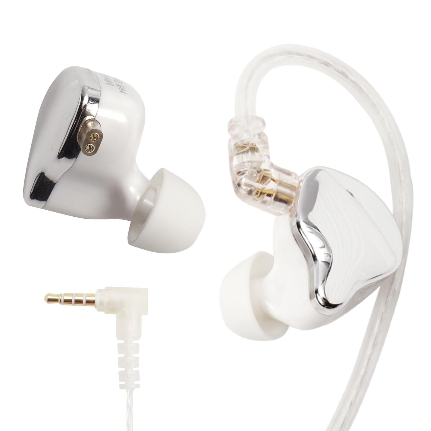 Dual Magnet Auricolari con Filo, Alta Risoluzione Alto Volume Hifi Cuffie in Ear, Cavo Rimovibile, Cuffiette Con Ganci Orecchie over Ear, Isolamento Acustico, Jack da 3,5 mm, Con Mic, Bianco