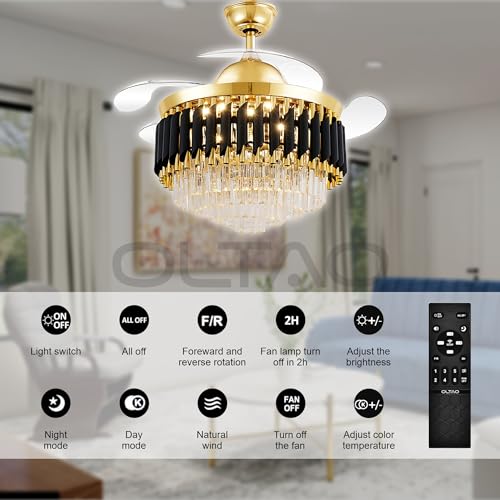 Image of oltao Gracy Smart Chandelier Fan with Alexa /Google Home competiblity, BLDC Motor, Summer Winter Mode, Dimmable LED Light, Remote & Mobile App Control