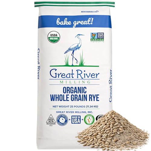 Image of Great River Milling Organic Whole Grain Rye Berries | High-Fiber, Nutrient-Rich Ancient Grain | Non-GMO, Kosher | Ideal for Baking, Sourdough, Salads, Pilaf & Soups | 25 Lb (Pack of 1)