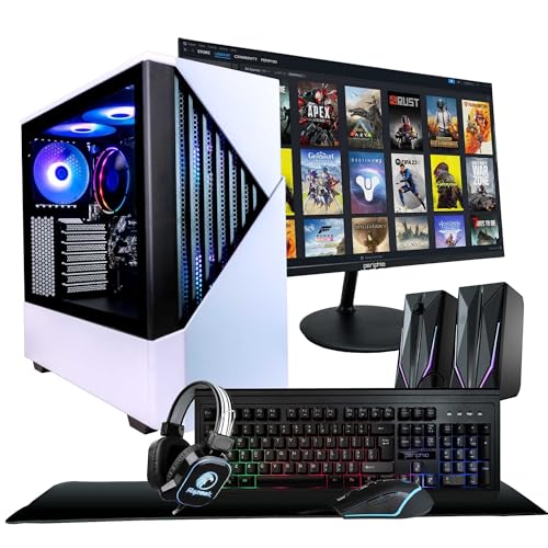 Periphio Gaming PC Battlestation, AMD Ryzen 5 with Vega 7 Graphics, 32GB RAM, 1TB NVMe, with Monitor, RGB Keyboard, Mouse, Headset, Speakers & XXL Mousepad - Prebuilt for PC Gaming, Media & Streaming