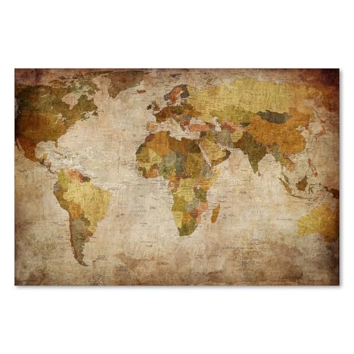 Postereck - 0459 - Carte du monde vintage, capitales, éducation. Art Mural Tirage – Décoration voyage, géographie, Canvas - Affiche - DIN A3 29,7 cm x...