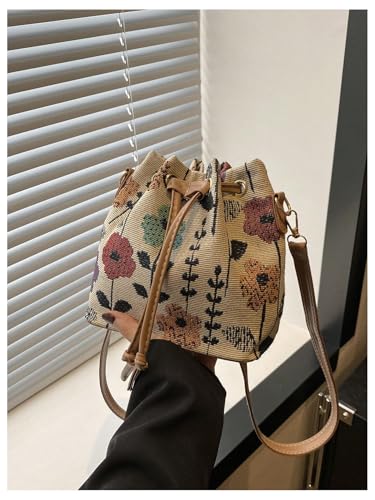COZYEASE Women's Floral Drawstring Shoulder Bag Small Cross Body Handbags Cute Purses3