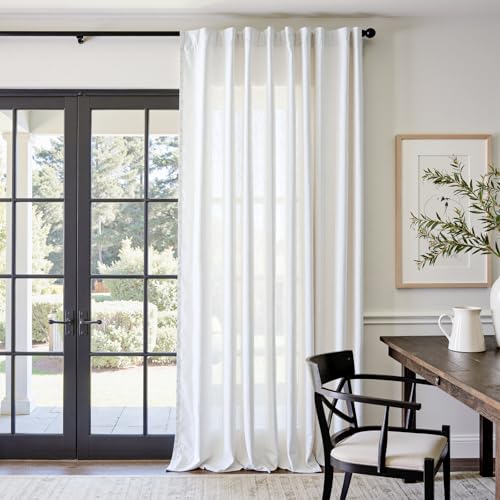 Image of jinchan Linen Curtains Light Filtering Back Tab 84x108 Inch 1 Panel White