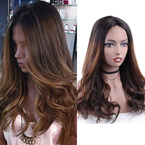 Glueless Ombre Lace Front Wig Human Hair Body Wave Highlignts Brazilian Human Hair Wigs For White/Black Women 130% Density 16 Inch