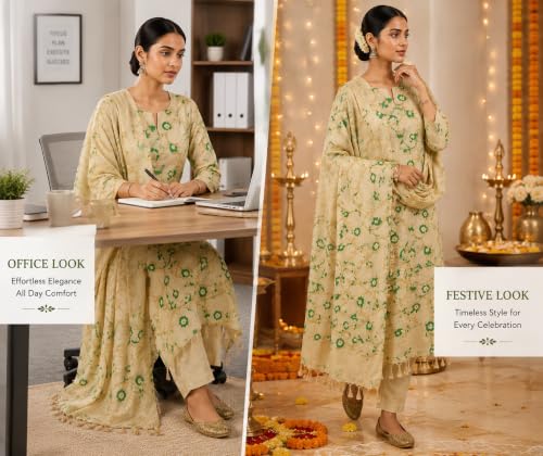 Image of HAIDER ALI Handloom Cotton Silk Screen Print Unstitched Suit Set for Women with Dupatta | Salwar Suit Dress Material for Women & Girls 01