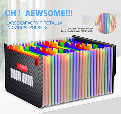 24 Pockets Expandable Accordion File Organizer, Expanding File Folders, Portable Rainbow Plastic Filing Box with Colored Labels for School Work Family Project Office Personal Docum image 4