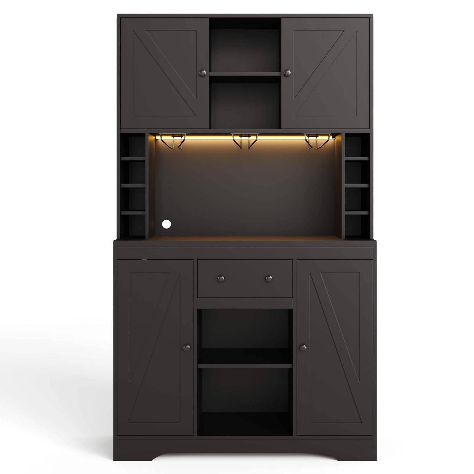 Sweiko Kitchen furniture are equipped with drawers, wine cabinet with adjustable shelves, stainless steel glass racks, bottle racks, LED lighting