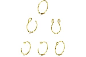 Intricate Nose Ring Allusion: 14K Gold Clip-On Hoops Set
