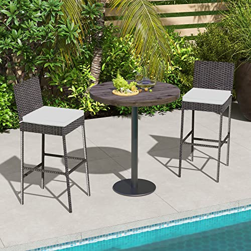 Tangkula Set Of 2 Patio Wicker Barstools, Outdoor Bar Height Chair W/Soft Seat Cushion & Cozy Footrest, Heavy-Duty Metal Frame, 400 Lbs Max Load, Mix Brown Rattan Bar Chair For Backyard, Balcony #TOP3