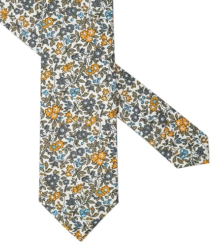 Image of BELLUNO Men's Cotton Floral Skinny Tie, 2.5 inch Width, with Gift Box