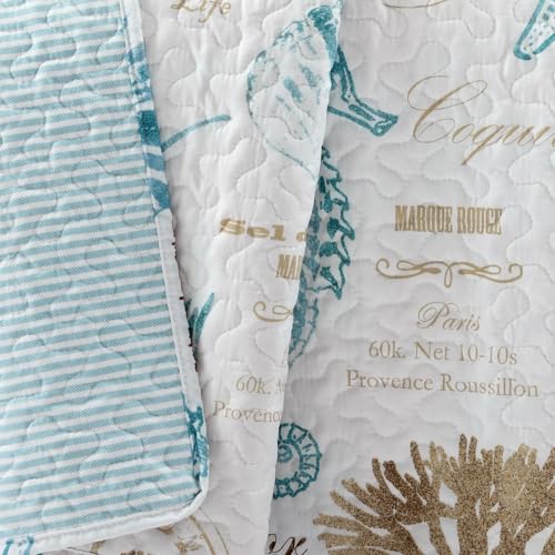 Image of Lush Decor Harbor Life Throw Blanket, 50 inch W x 60 inch L, Blue & Taupe - Throw Blankets for Bed - Couch Blanket - Coastal Throw Blanket for Couch