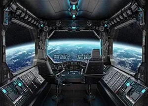 LYWYGG 7x5ft Vinyl Spaceship Interior Background Futuristic Science Fiction Photography Backdrops Spacecraft Cabin Photo Shoot Studio Props Astronomy Universe Galaxy Outer Space Station CP-37-0705