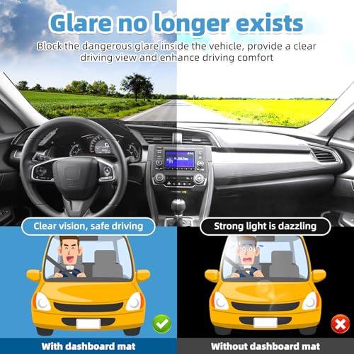 Image of Dash Cover Mat Compatible with Honda Civic 2016-2021 Non-Slip Dashboard Cover Mat Sunshade UV Rays Protector Interior Accessories