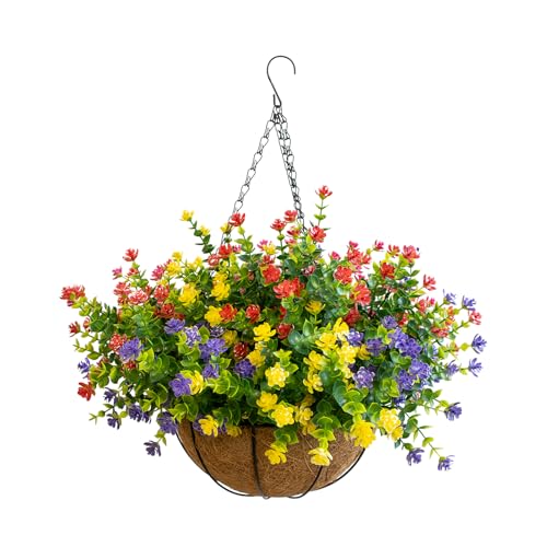 BCBLF Artificial Hanging Plants Flowers with Basket for Spring Summer