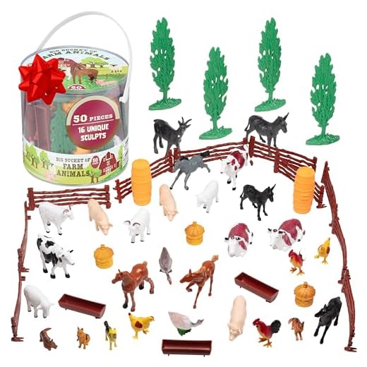 SCS Direct Farm Animal Toys Action Figures 50 Piece Toy Playset for Toddlers & Kids - 16 Unique Barnyard Animals and Accessories- Includes Cows, Horses, Chickens, Pigs and More, Ages 3+