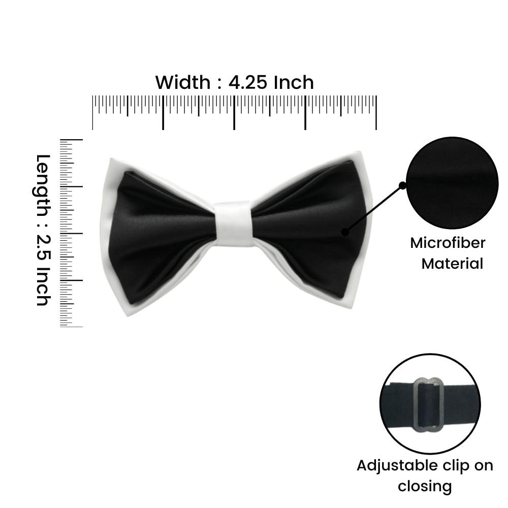 The Tie Hub Solid Classic White & Black Microfiber Bow Tie For Men - Image 4 thumbnail