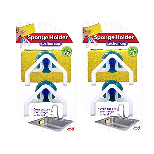 Jokari Suction Cup Kitchen Sponge Caddy 4 Pack. Stick to Any Type of Stainless Steel or Ceramic Sink to Keep Scrubbers Elevated and Counters Clutter Free. Dries Sponges Quickly