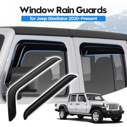 Image of Gladiator Rain Guards - Window Visors for Jeep Gladiator 2020-2025 2026, Out-Channel Side Window Rain Guards for Gladiator Accessories, 4PCS, Black, Car Accessories
