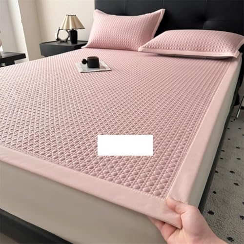 Cubrecolchón de seda de hielo, 2 fundas de almohada, correas elásticas, aromático, multicolor, varios tamaños, rosa, 200 x 220 cm