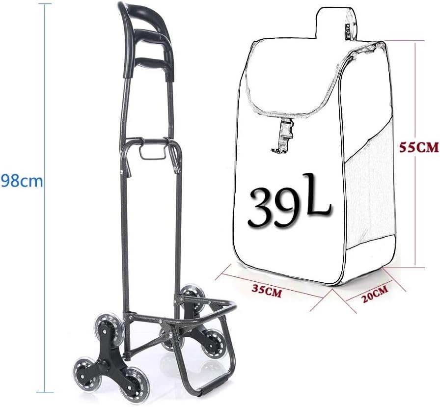 Trolleys, Carrito de Compras Plegable con Ruedas para Subir Escaleras, Bolsa Impermeable de 39L miniatura 2