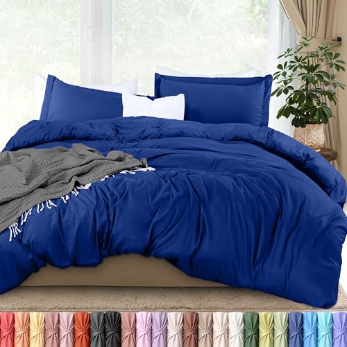 Image of Utopia Bedding Duvet Cover King Size - 3 Piece with Zipper Closure - 1 Comforter Cover 104X90 Inches & 2 Pillow Shams 20X36 Inches (Royal Blue) Comforter Not Included