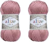 Alize Diva Silky Effect 100% Microfiber Acrylic Yarn Thread Crochet Art Lace Craft Lot of 2 skeins 200gr 766yds Hand Knitting Yarn (354)