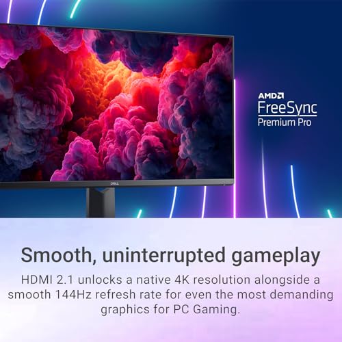 Image of Dell 32 inch 4K UHD Gaming Monitor, 144Hz 1ms Fast IPS Computer Display, AMD FreeSync, NVIDIA G-SYNC, VESA DisplayHDR 600, 95% DCI-P3, HDMI, Displayport, USB-A|B, Height /Swivel /Tilt Adjustable Stand