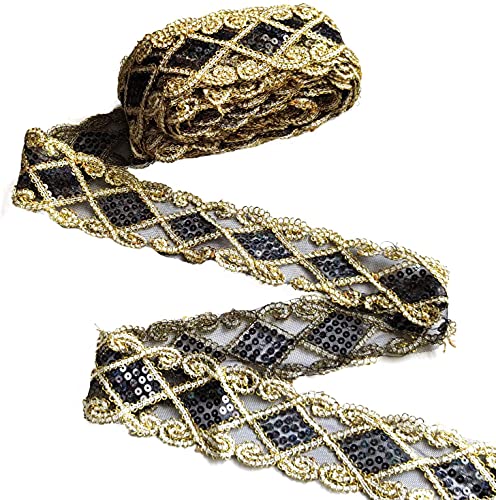 Gnognauq Black Lace Trim Sequinned Ribbon Vintage Decorative Wedding/Bridal DIY Craft Sewing (10 Yards)