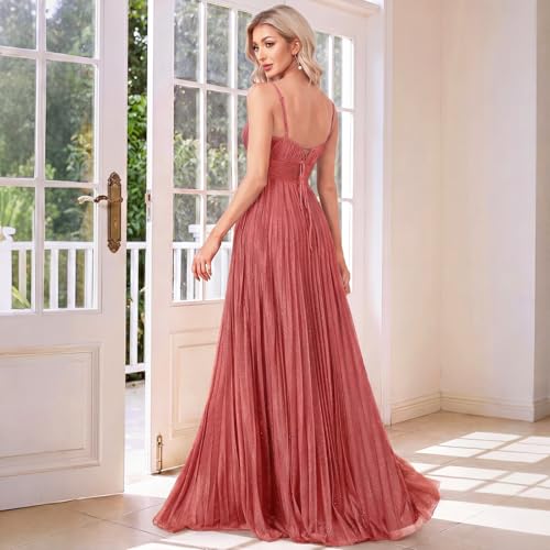 Image of Sexy Backless Maxi Formal Dress for Women with Sequin, Sleeveless Pleated Evening Gowns for Wedding and Cocktail