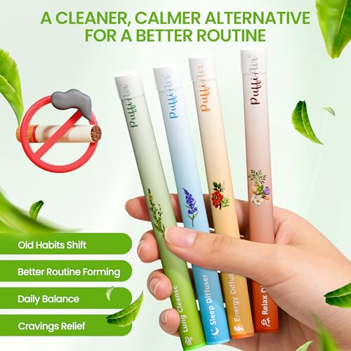 Image of PUFFIAIR Herbal Diffuser Pen 4 Pack, Clean Botanical Aromatherapy Diffusers, Four Aroma Variety Set, Cool Mint & Herbal Scents, Smooth Daily Experience, Up to 600 Uses Each