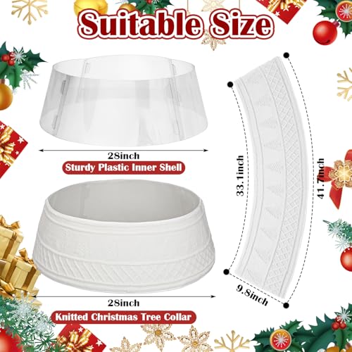 VioraWhite 28 Inch Christmas Tree Collar, Neutral Chunky Cable Knit Tree Base Cover Ring Skirt, Rustic Farmhouse Basket Collar for Xmas Home Office Holiday Decor, Fits 4-6 ft Trees(White) by VioraWhite - Image 3