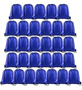 PLULON 30 Pcs Blue Drawstring Backpack Bags Bulk String Backpack Cinch Sack Pull Sport Gym Backpa...